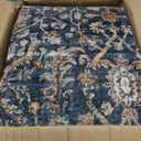 Collive Large Area Rug for Living Room 9x12, Washable Area Rug 9x12 Non Slip Vintage Distressed Bedroom Carpet Ultra-Thin Low Pile Aesthetic Print Floor Rug for Dining Guest Office - Blue/Grey