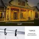 32.8 * 6.56FT Large Size Solar Curtain Lights Outdoor, 8 Modes Outdoor Curtain String Light, Solar Garden Christmas Lights Decortions for Patio, Gazebo, Eaves, Fence, Tree, Porch (Warm White)