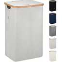 LONBET Laundry Basket with Lid, Made from Breathable Fabric | Aesthetic Clothes Hampers for Laundry with Side Handles & Sturdy Bamboo Frame (26 Gallons - Single, Beige)