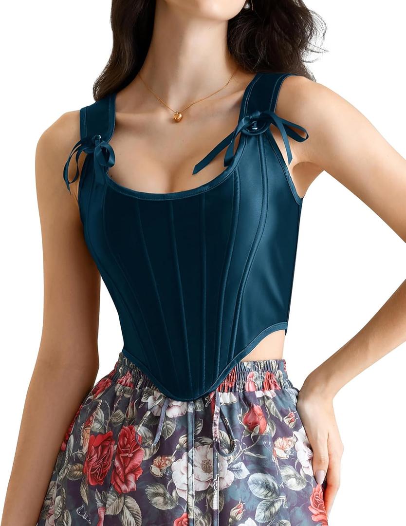 Scarlet Darkness Corset Tops for Women Renaissance Boned Overbust Bustier Corset Top (12, Dark Blue)