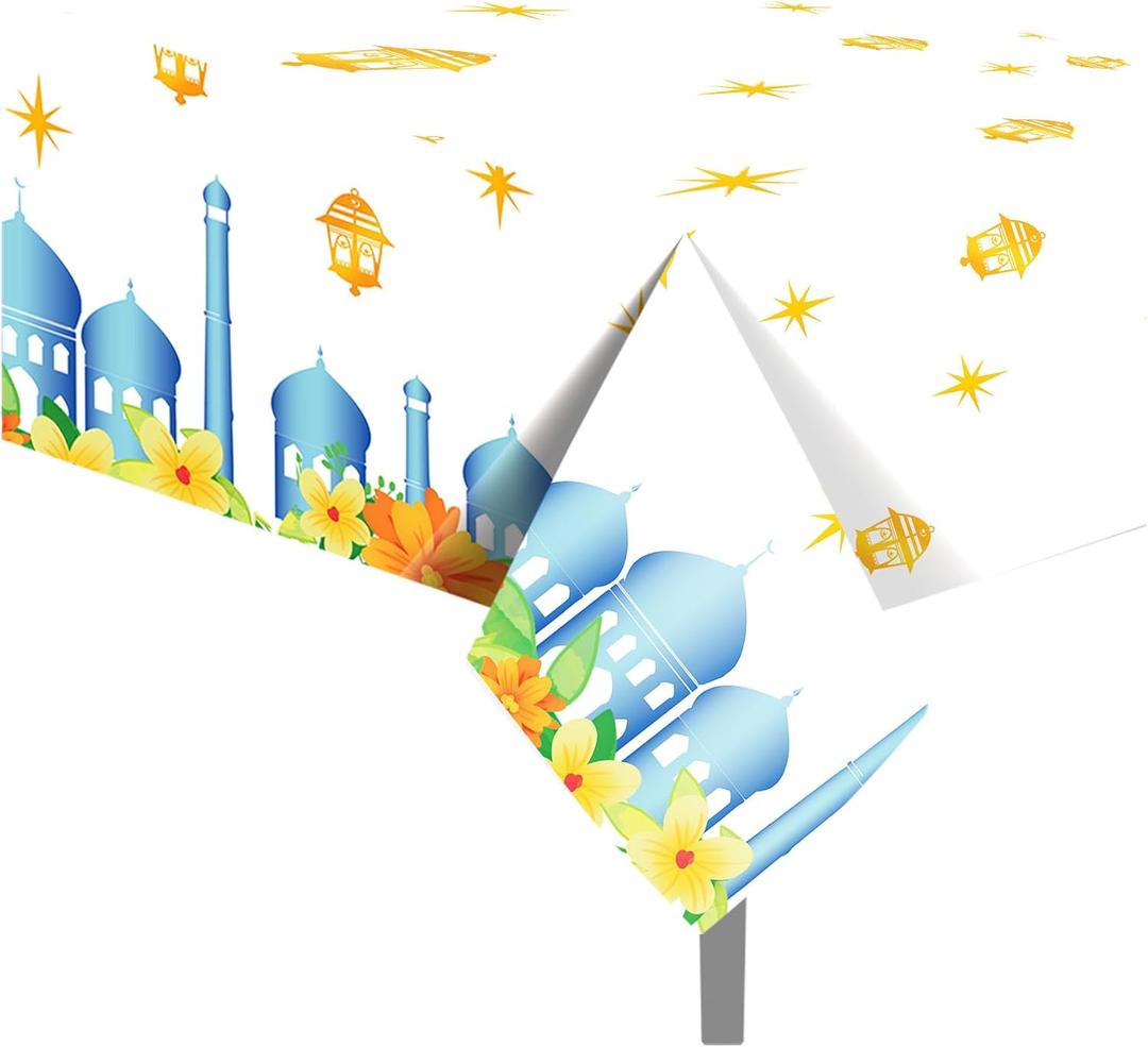 Adirasenotek 3Pcs Ramadan Mubarak Tablecloths Eid Rectangular Plastic Table Covers Disposable Tablecloths for Home Kitchen Birthday Baby Showers Party Decorations(Colorful)