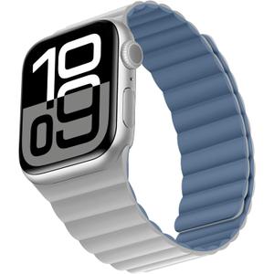 Compatible with Apple Watch Band, Double Sided Wearable Silicone Magnetic Strap for iWatch, Size: (42mm series10)/41mm/40mm/38mm, Gray/Blue
