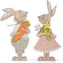 Easter Table Decorations Bunny Tiered Tray Decor Wooden Bunny Block Signs Gifts Happy Easter Centerpiece for Tables Wood Rabbit Tabletop Signs for Kitchen Home Shelf Office Decor