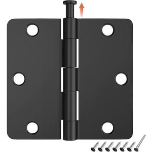 HOSOM 30 Pack Matte Black Door Hinge 3.5 x 3.5 inch with 1/4 Radius, Black 3 1/2 Interior Door Hinges, 3 ½"x 3 ½" Hardware,Fit Bedroom,Standard Door