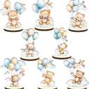 16 Pcs Wooden Baby Shower Table Centerpiece Blue Bear Tabletop Detachable Sign It's A Boy Gender Reveal Table Toppers Display Decoration Bear Birthday Photo Props Party Favor Supplies