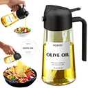 2 in 1 Glass Oil Sprayer & Dispenser,16oz/470ml Olive Cooking, Air Fryer, and Salad, for Kitchen Gadgets and Air Fryer Accessories, w/Stickers (Black)