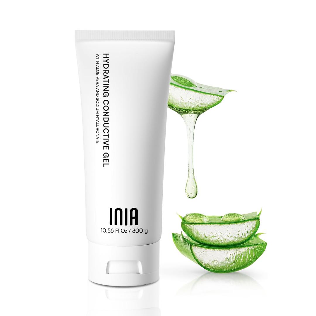 INIA Microcurrent Conductive Gel for Facial and Body Skin Care Machines – Hydrating Gel Primer with Hyaluronic Acid, AntiAging & Skin Tightening for Women and Men, 10.56 Fl Oz