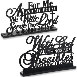 Jetec 2 Pcs Inspirational Table Art with God All Things are Possible As for Me and My House Table Centerpiece Motivational Table Decoration Christian Table Decoration for Home Office Christian Gifts