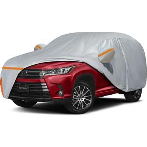 Waterproof Car Cover for 2001-2026 Toyota Highlander, Custom-fit All Weather Sun Rain UV Dust Snow Protection Outdoor Highlander Full Car Cover with Door Zipper and Cotton Lining-Gray
