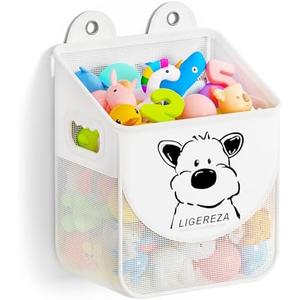 Ligereza Quick Scoop Baby Mesh Bath Toy Storage, Cute Mesh Bath Toy Organizer, Large Capacity and Large Opening Baby Bathtub Toy Holder for Tub, Multipurpose Kids Bathroom Set (White), 3 Pack