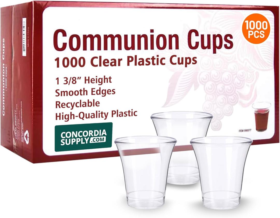Concordia Supply Communion Cups - 1-3/8" Recyclable Hard Plastic Cups w/Smooth Edges & Fits Standard Holy Communion Trays for Church Services, Fellowship & Santa Cena, (1000 Count) (Transparent)