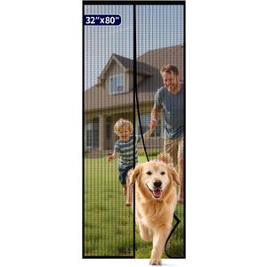 Kitsure Magnetic Screen Door - 32.0 x 80.0'' Retractable Screen Door Mesh for Front Door or Sliding Door, Pet & Kid Friendly, Hands-Free Closure Keeps Bugs Out & Lets Breeze in, Stripe Black