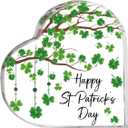 St Patricks Day Acrylic Sign Happy St Patrick's Day Gifts Home Office Table Top Decor Heart Centerpiece Decorations for Desk Dresser Shelf Coffee Bar Mantle Windowsill Shamrock Tree (Green02)