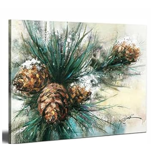 Rinsiken Pine Cone Wall Art Canvas Print Christmas Picture 12x15 inch Painting Stretched and Framed Ready to Hang for Wall Décor