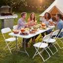 Sweetcrispy 6 FT Folding Picnic Table Easy to Fold and Store, Foldable Table for Camping Picnic Dining Party Kitchen Outdoor Indoor with Carrying Handle