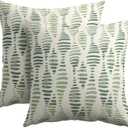 Boho Sage Green Pillow Covers 18x18 Set of 2 Beige Abstract Striped Print Pattern Rustic Decorative Outdoor Farmhouse Zipper Pillowcases Decorations Linen Throw Cushion Cover Decor for Couch Sofa Bed