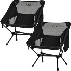 Overmont Ultralight Portable Camping Chair- Lightweight Folding Backpacking Chair, Support up to 330Lbs Compact Beach Chair for Adults with Carry Bag for Backpack Hiking Fishing Outdoor Camp 2pcs (Low Back Black)