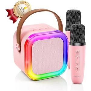 Kinglucky Mini Karaoke Machine for Kids, Top Birthday Gift Pick for Girls Ages 3, 4, 5, 6, 7, 8, 9, 10, 11, 12 Years Old, Kids' Personal Video Players Accessories with 1 Mics & Fun Voice Effects, Pink,