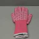 HandLove Kitchen Flame Retardant Non-Slip BBQ Fire Gloves Microwave Oven Gloves | Silicone Grip, Long Cuff Mitts - Kitchen & Outdoor Barbecue, Cooking, Baking, Pink, S/M