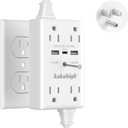 Wall Outlet Extender with Screw, 8 Way Outlets with 1680J Surge Protected, Multi Plug Wall Outlet with USB Ports, LED Indicator, 1875W Wall Mounted Surge Protectors for Dorm Room Office Kitchen (White)