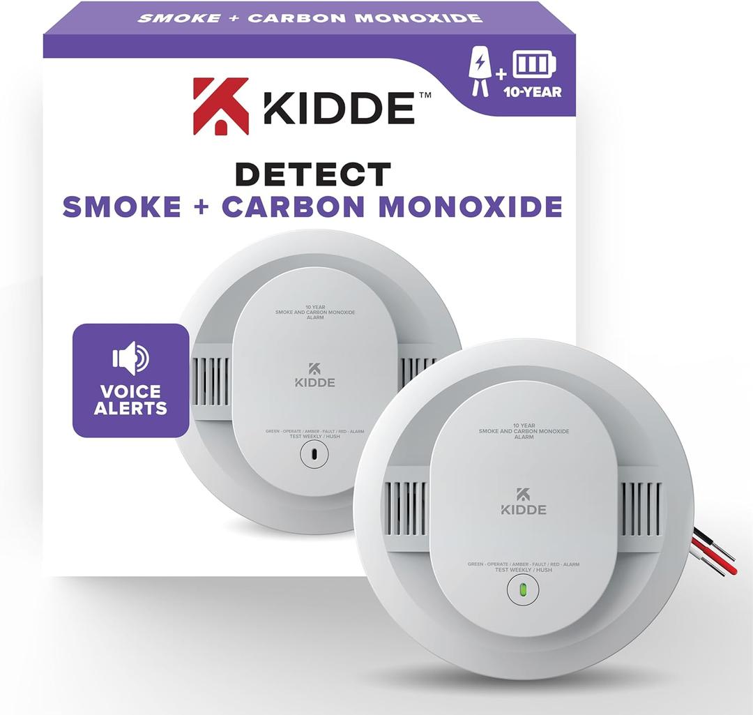 Kidde Smoke and Carbon Monoxide Detector, Hardwired with 10-Year Battery Backup, Voice Alerts, LED Status Lights, Interconnected, 85 dB Alarm, 5 inches, EXP: 10 Years After Installation