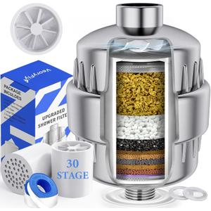 30 Stage VeoryFly Shower Filter with Vitamin C, Showerr Fiter for Hard Water, High Output Water with 2 Replaceable Fillter Cartridges, Water Softener Filter to Remove Chlorine