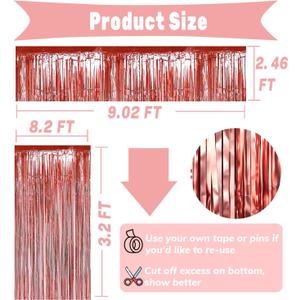 2 x 4P Metallic Foil Fringe Tinsel Table Skirts for Rectangle Tables Backdrop Banner Streamer Garland Curtains for Parade Floats Wedding Graduation Anniversary Birthday Parties Decoration (Rose Gold)