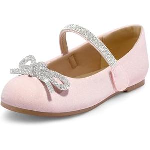 K KomForme Girl's Bow Mary Jane Dress Shoes Ballet Princess Flats with Rhinestone Strap for Party Wedding School, Toddler/Little Kid/Big Kid, Size 1