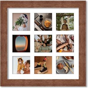 Brown Barnwood Matted Instagram Photo Frame for 9 Photos