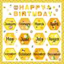 Kosiz 63 Pcs Bee Themed Birthday Bulletin Board Sets Paper Cutouts with Glue Point Birthday Classroom Bulletin Board Display Bee Theme Birthday Chart Wall Decor for School