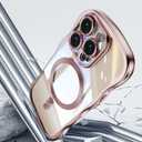 UEEBAI For iPhone 16 Pro Max Case, Cute Wave Frame Magnetic Phone Case Compatible with Magsafe Full Camera Protection Cover Soft Electroplated Phone Cover for Women Girls - Pink