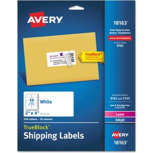 Avery 18163 Shipping Labels with TrueBlock Technology, Inkjet, 2 x 4, White, 100/Pack