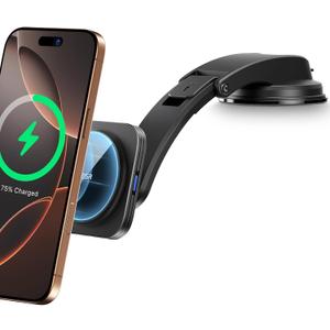 ESR for MagSafe Car Mount Charger, Dashboard Magnetic Wireless Car Charger Mount, Compatible with MagSafe Car Charger, for iPhone 17/16/15/14/13/12, Galaxy S25, Fast Charging, Car Accessories, Black (Standard - Low-Profile Mount)