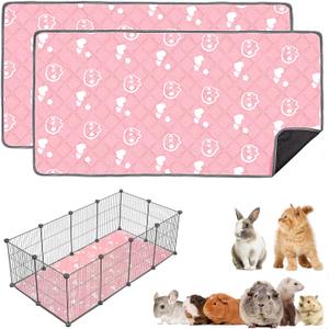 Mooydee 2 Pack Guinea Pig Bedding  Washable Guinea Pig Liners for C&C 2x4 Cage, Waterproof Reusable & Anti Slip Pee Pads Super Absorbent Mats for Small Animals Rabbit Hamster Rat (Pink, 57 x 28 Inch)
