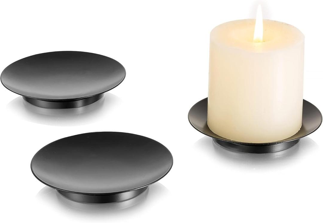 Pillar Plate Candle Holder: Black Candle Plates and Trays for Pillar Candles Iron Pedestal Stand Decorative for LED & Tealight Home Weddings Table Party Decor, Set of 3