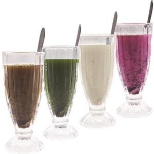 Chefcaptain Fountain Shoppe Classic, XL Milk Shake, Ice Cream Soda Glass (4 PACK 15.5 OZ) Fountain style, Durable Material, Zero Lead, Sundae Glasses (Clear)