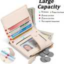 GAEKEAO Small Wallet for Women Slim Bifold Leather RFID Blocking Credit Card Holder Wallets Zipper Pocket Coin Purse with ID Window (White)