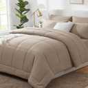 CozyLux King Size Comforter Set - 7 Pieces Bed in a Bag Set Khaki, Comforters King Bedding Set with All Season Quilted Comforter, Flat Sheet, Fitted Sheet, Pillowcases, Khaki