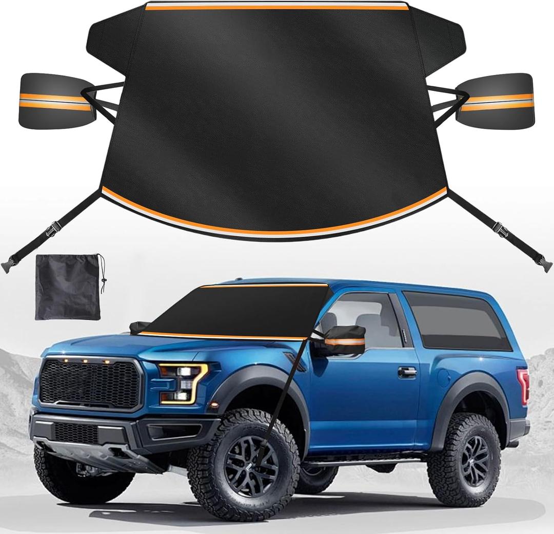 Car Windshield Cover for Snow and Ice, Car Windshield Snow Cover Kit with Side Mirror Cover, 600D Frost Guard Windshield Cover, Winter Frost Hail Protector for Sedan Truck SUV and MPV