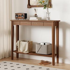 AQIMUELE Wood Console Table with Drawers, Walnut