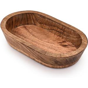 Decorative Bowl Mango Wood Hand Carved Home Decor for Dining Table Centerpiece Bowl for Table (10" x 6" x 2")