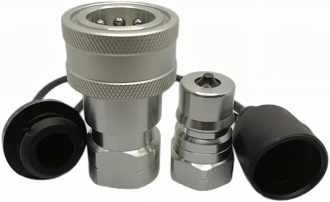 1/4" NPT ISO7241-B Hydraulic Quick Connect & Disconnect Coupler, Quick Release Coupling Set w/Dust Caps H2-63/62