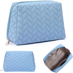 Cute Makeup Bag Quilted Small Makeup Bag Cosmetic Bags for Women Travel Toiletry Pouch Organizer Bag, Blue 