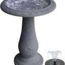 Pedestal Birdbath with Solar Fountain, Resin Stone Composite Outdoor Garden Decor, Standing Bird Bath for Outside Patio Yard, 23-Inch Tall, Garden Fountain, Resin Bird Baths, Hummingbird Bowl