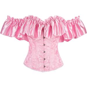 Dreay Womens Vintage Off Shoulder Corset Bustier Lace Up Boned Overbust Corset Renaissance Corset Tops for Women (Medium, Pink)