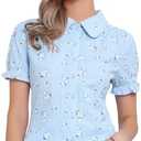 Allegra K Women's Peter Pan Collar Shirt Cotton Vintage Short Sleeve Button Down Shirt, XL