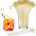 Zubebe 240 Pcs Cocktail Swizzle Sticks Plastic Drink Stirrers Glitter Star Top Stir Disposable Cocktail Coffee Drink Sticks Crystal Cake Pops, 7.28 Inch(Gold)