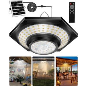 Solar Shed Light Outdoor Indoor, 228LED Solar Indoor Lights Daytime  3 Color Temperature/Motion Sensor/5 Lighting Modes for Shed, Gazebo, Garage (Black-1Pack)