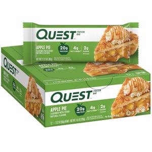 Quest Nutrition Apple Pie Protein Bar, 20g Protein, 4g Net Carbs, 2g Sugar, Gluten Free, Keto Friendly, 12 Count,(EXP 08/10/26)