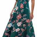 Fashionme Womens Dresses 2026 Maxi Dresses Deep V Neck Elegant Bow Tie Front Cap Sleeve Summer Floral Satin Smocked Dress, Size XL (Dark Green)
